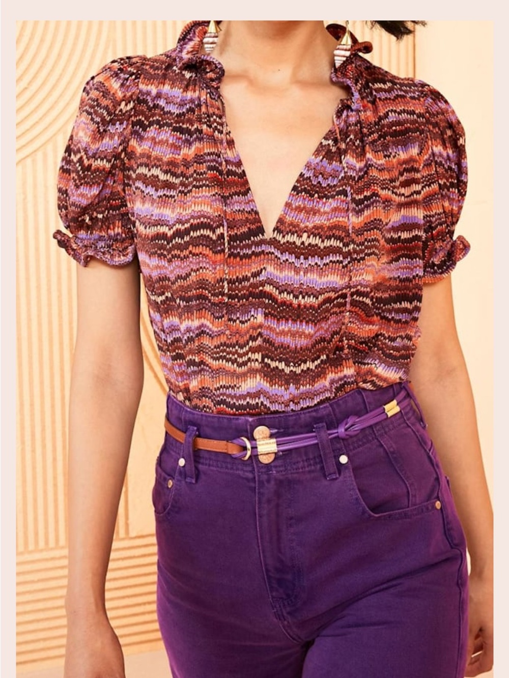 Ulla Johnson Multi-Color Ruffle-Neck Puff Sleeve Blouse - Picture 5 of 12